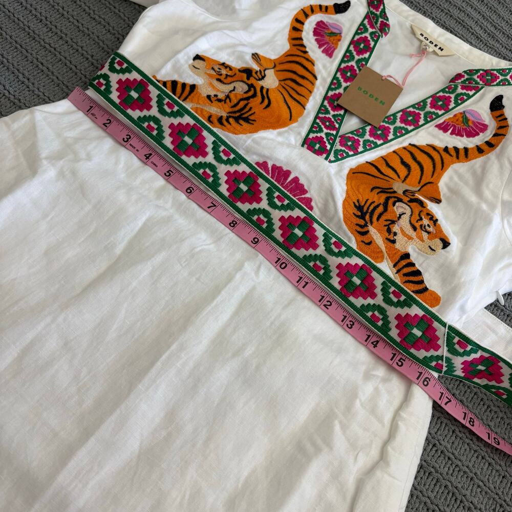 Boden Octavia Linen Blend Midi Dress Women’s Size 6 Long Embroidered Tiger Boho - Picture 6 of 15